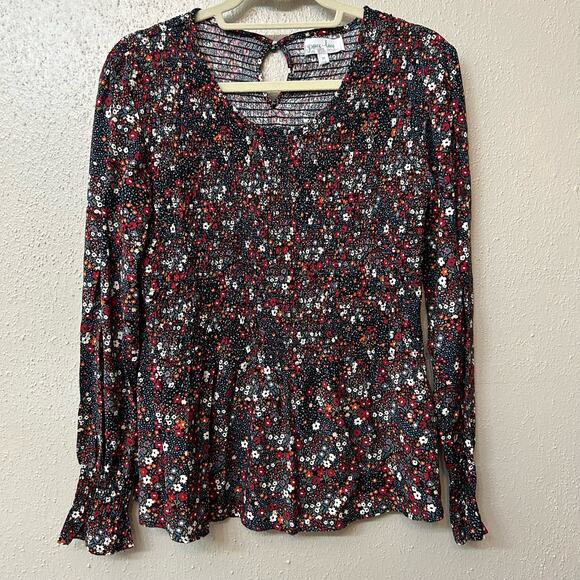 Grace & Lace Ditzy Floral Smocked Long Sleeve Top Blouse Sz Medium - Picture 1 of 9